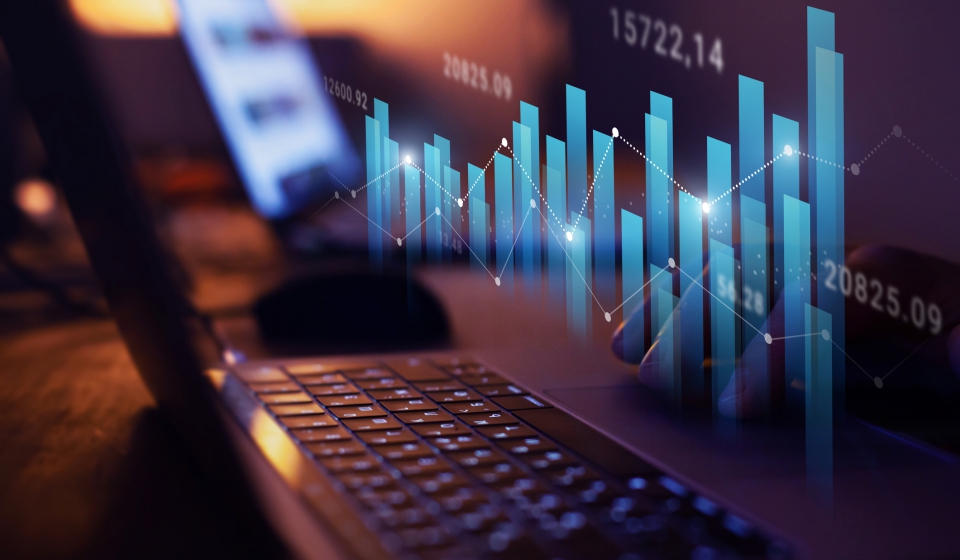 growth in business and finance, growing graphs and charts with statistics and digits